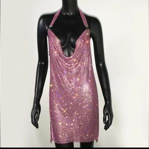 Dolls Kill | Dresses | Rhinestone Chainmail Crystal Cowl Neck Backless Mini  Dress S Pink | Poshmark
